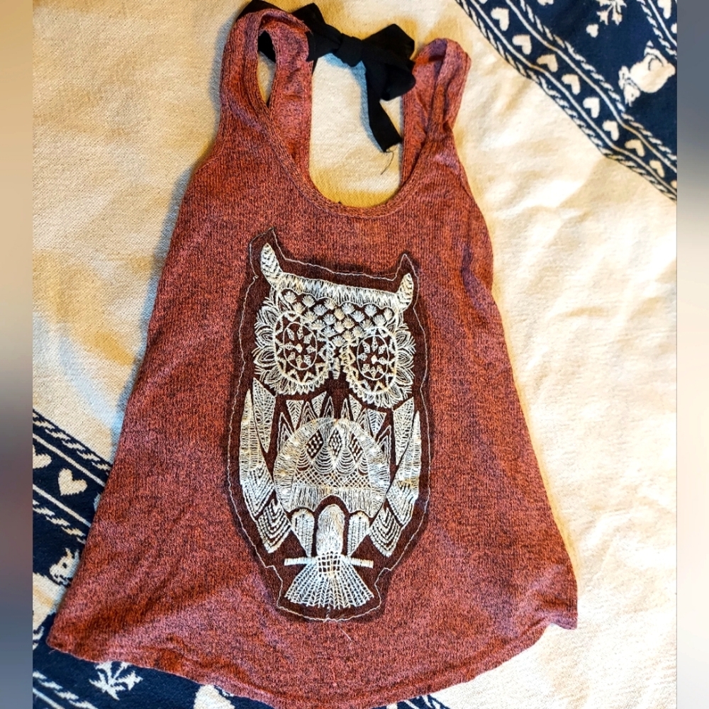 Rust Tank Top with Owl Design